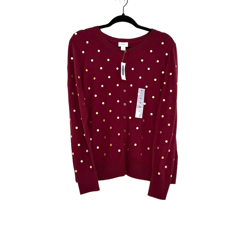 Old Navy Burgundy Gold Polka Dot Cardigan XL NWT
